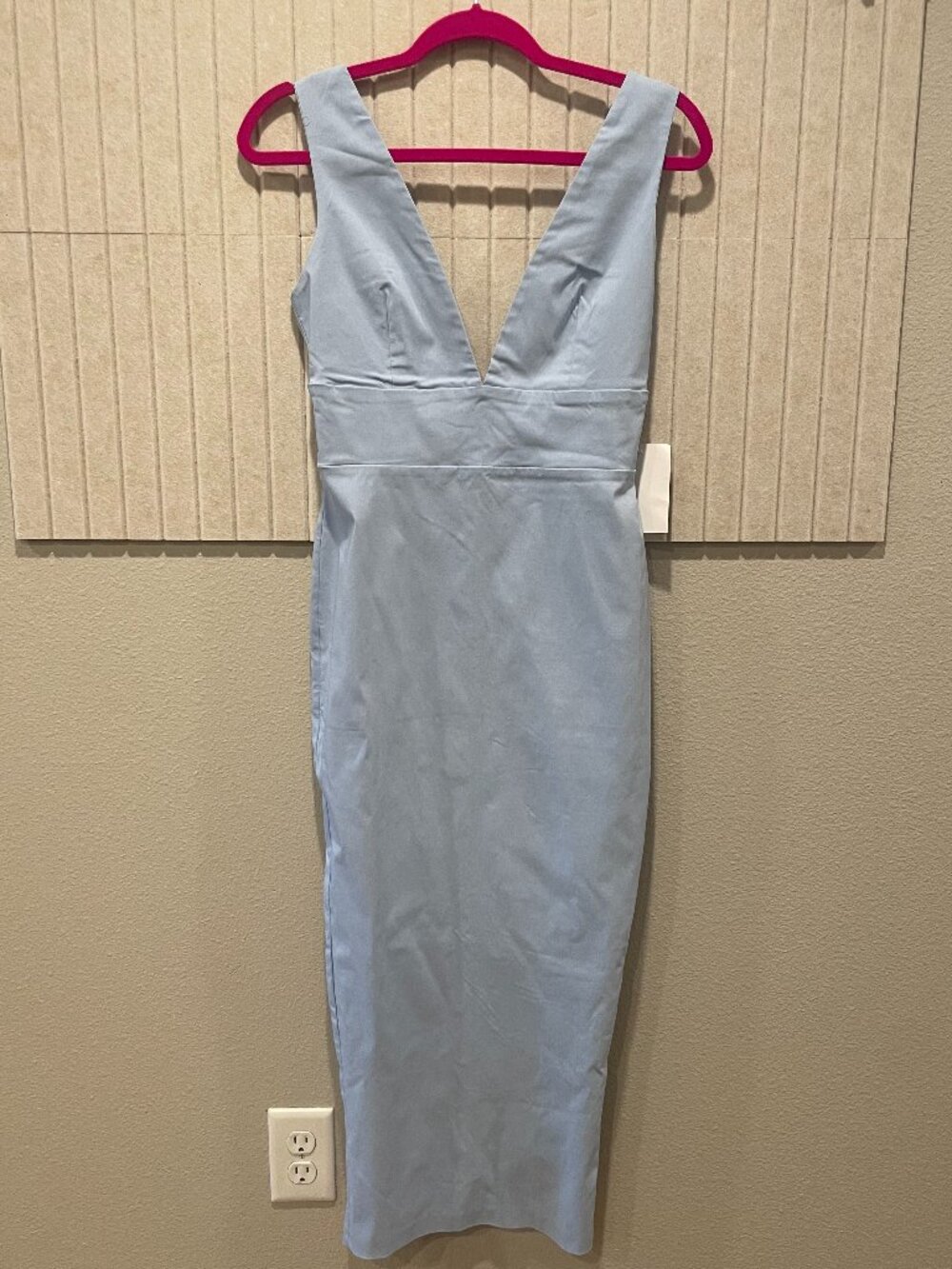 Fitted Baby blue Midi Dress with back Slit Size Small